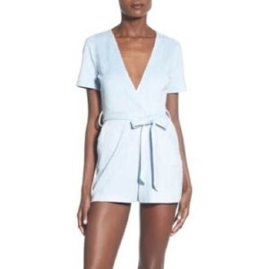 Missguided Plunge Faux Suede Romper Light Blue Size 6AU